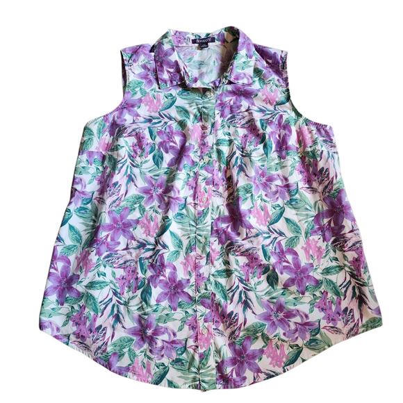 Roaman's Womens Top Size 22W Purple Floral Sleeveless Button Down Blouse - Picture 1 of 9